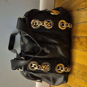 Small Leather Michael Kors Purse - Black With Gold Accents